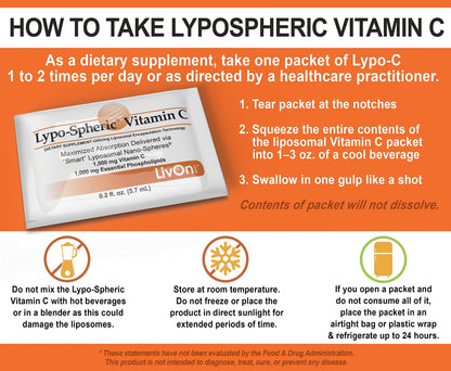 LivOn Laboratories Lypo–Spheric Liposomal Vitamin C 1000mg - No Sugar, Immune Support, Plant Based - Easy to Swallow, Absorbable, Individual Packets - Non–GMO, Gluten Free(0.2floz30 Packets) Nirvana Guru