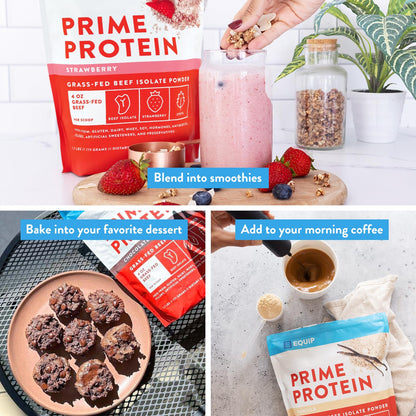 Equip Foods Prime Protein Powder | Clean, Grass Fed Beef Protein Isolate | Carnivore Protein Powder | Paleo, Keto Friendly | Gluten, Dairy Free | Helps Build & Repair Tissue | 30 Servings, Chocolate