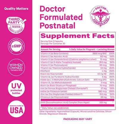 Pink Stork Total Postnatal Vitamins for Women with Vegan DHA, Iron, Folate, and Vitamin B12, Postpartum Recovery Essentials, Daily Supplement for Breastfeeding Moms - 1 Month Supply Nirvana Guru