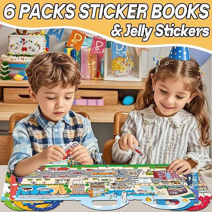 6 Sets Reusable Sticker Books for Toddlers 1-3, Jelly Sticker Books for Toddlers 2-4 Years, Toddler Travel Toys for Kids 2 3 4 Year Old Girls Boys nirvanaguru