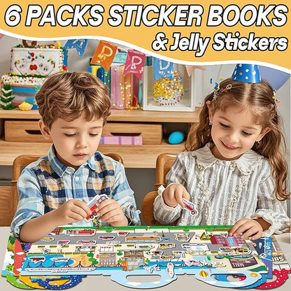 6 Sets Reusable Sticker Books for Toddlers 1-3, Jelly Sticker Books for Toddlers 2-4 Years, Toddler Travel Toys for Kids 2 3 4 Year Old Girls Boys nirvanaguru