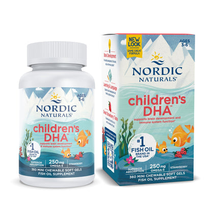 Nordic Naturals Children’s DHA, Strawberry - 120 Mini Chewable Soft Gels for Kids - 250 mg Omega-3 with EPA & DHA - Brain Development & Function - Non-GMO - 30 Servings - Nirvana Guru