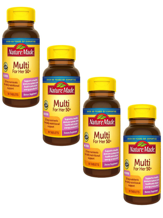 Nature Made Multivitamin For Her 50+ with No Iron, Womens Multivitamin for Daily Nutritional Support, Multivitamin for Women, 90 Tablets, 90 Day Supply - Nirvana Guru