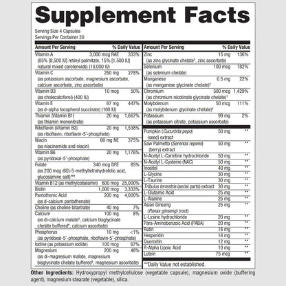PureFormulas PureMulti for Men - Daily Comprehensive Multivitamin for Men's Health, Vitality, Energy, Focus, & Performance. Mens Vitamins A, C, D, E, & B12, Zinc Calcium, Magnesium & More 60 Capsules - Nirvana Guru