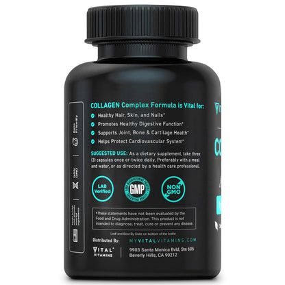 Vital Vitamins Multi Collagen for Women & Men - Type I, II, III, V, X - Grass Fed, Non-GMO - 150 Capsules
