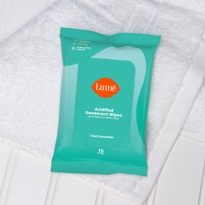 Lume Acidified Deodorant Wipes - 24 Hour Odor Control - Aluminum Free, Baking Soda Free, Skin Loving - 15 Count (Pack of 3) (Cool Cucumber) Nirvana Guru