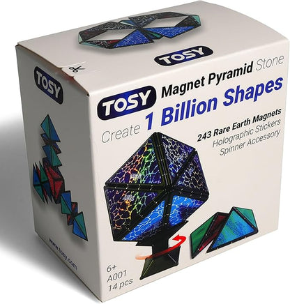 TOSY Magnet Pyramid Stone - 1 Cube Transforms into 1 Billion Shapes, 14 pcs (12 Puzzle pcs and 2 Accessories), 243 Rare Earth Magnets, Holographic Design Magnet Tiles Creative Puzzle STEM/STEAM Toy nirvanaguru