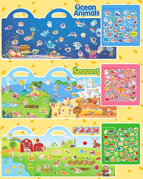 Benresive Reusable Sticker Book for Toddlers 2-4 Years, 3 Sets Travel Stickers for Kids, Waterproof Sticker Books for Toddlers 1-3, Crafts Activities for Todddlers 1-3 2-4 3-5 nirvanaguru