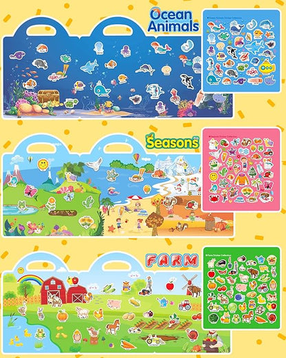 Benresive Reusable Sticker Book for Toddlers 2-4 Years, 3 Sets Travel Stickers for Kids, Waterproof Sticker Books for Toddlers 1-3, Crafts Activities for Todddlers 1-3 2-4 3-5 nirvanaguru