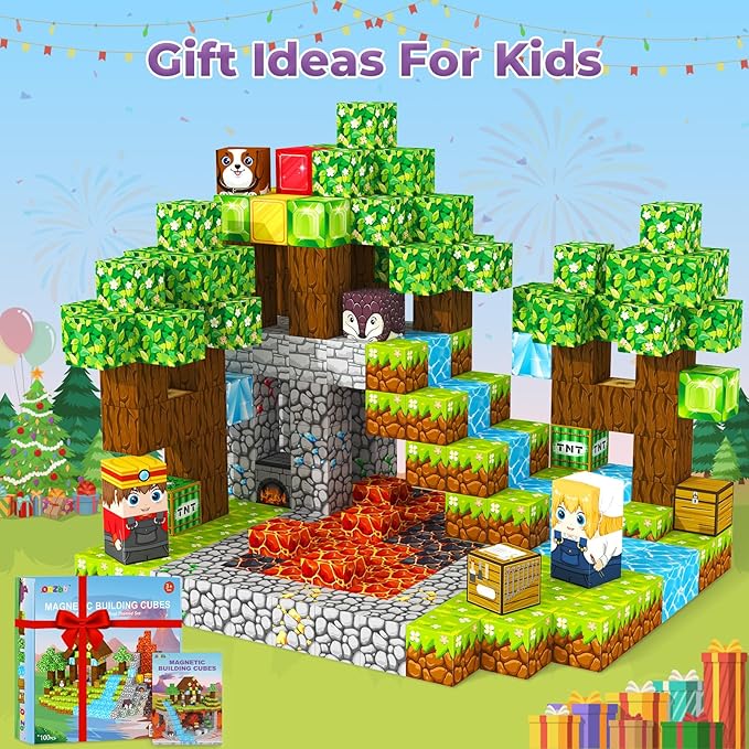 Magnetic Blocks, Magnetic Tiles Building Blocks, Magnet Cubes Toddler Kids Toys, Sensory STEM Toys for 3-5 4-6 5-7 6-8 Year Old Boys Girls Easter Birthday Gifts Travel Outdoor Kids Games (0.8IN/2CM) Nirvana Guru