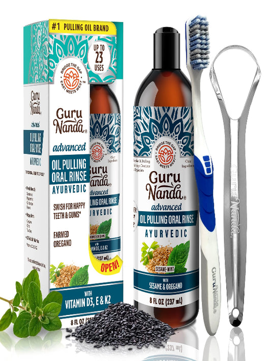 GuruNanda Advanced Oil Pulling Mouthwash for Enhanced Oral Care with Sesame & Oregano Oil, Promotes Deep Cleaning for Healthy Teeth & Gums, Alcohol-Free, 8 Oz Nirvana Guru