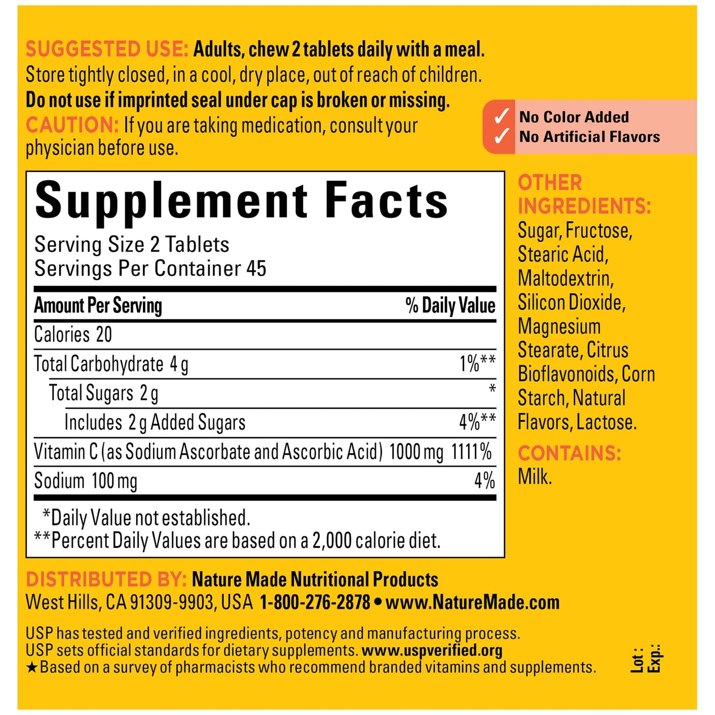 Nature Made Extra Strength Dosage Chewable Vitamin C 1000 mg per serving, Dietary Supplement for Immune Support, 90 Tablets, 45 Day Supply - Nirvana Guru