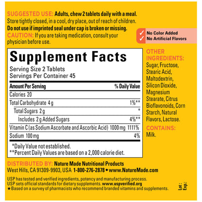 Nature Made Extra Strength Dosage Chewable Vitamin C 1000 mg per serving, Dietary Supplement for Immune Support, 90 Tablets, 45 Day Supply - Nirvana Guru
