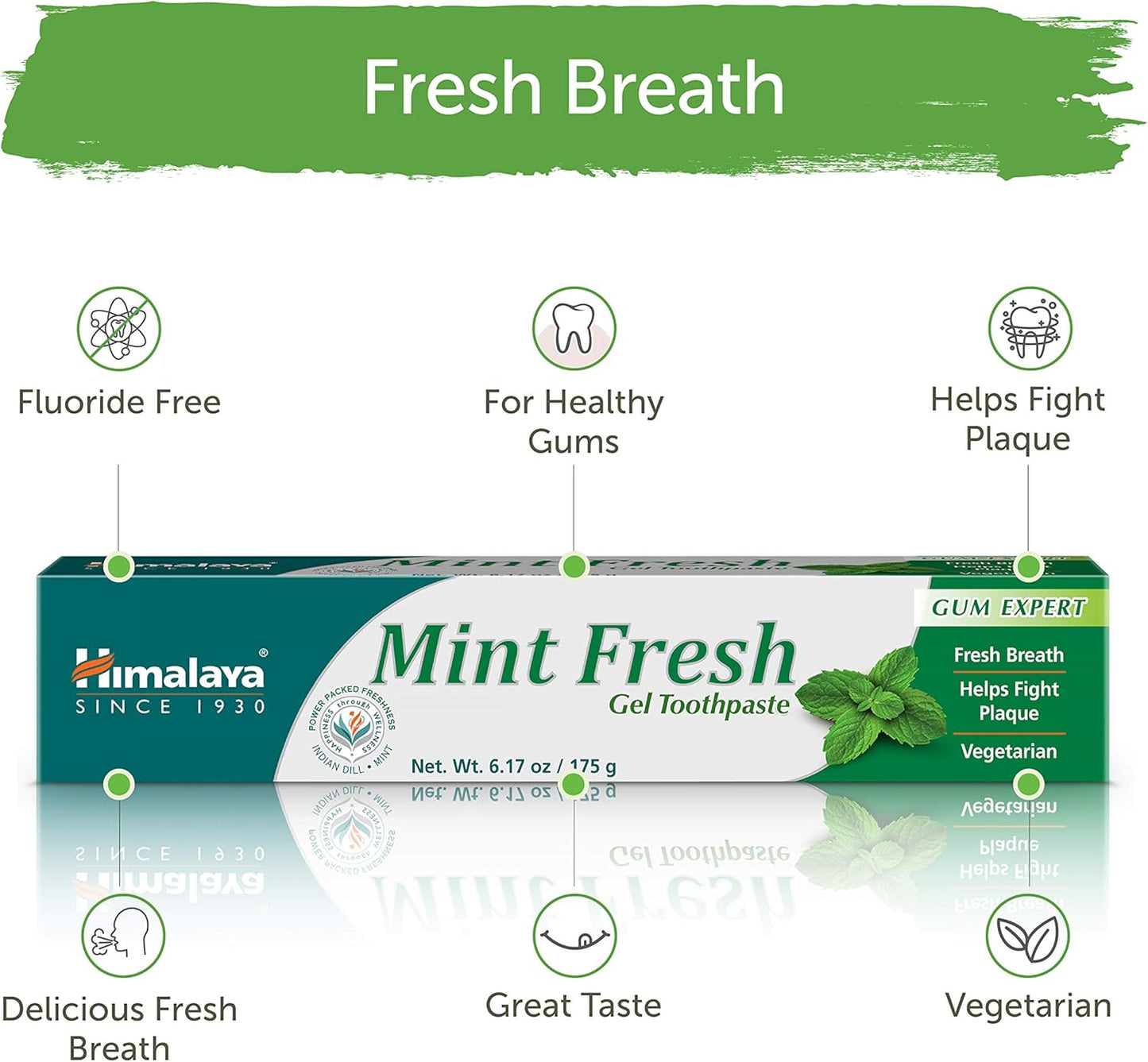 Himalaya Mint Fresh Gel Toothpaste, Fluoride Free to Reduce Plaque & Brighten Teeth, 6.17 oz, 2 Pack - Nirvana Guru