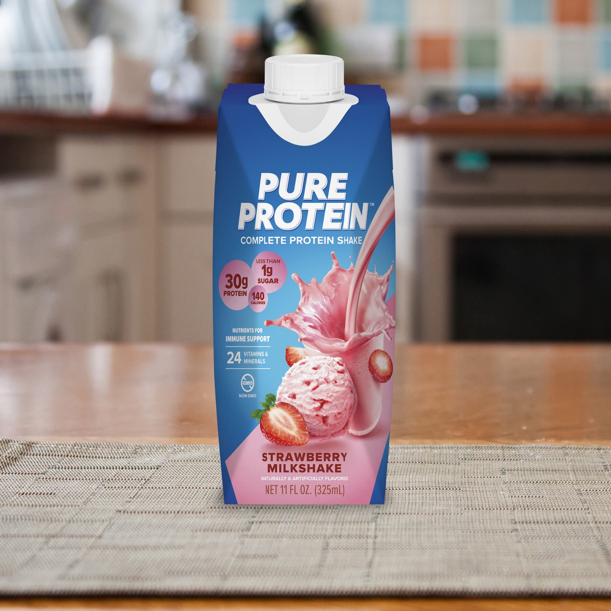 Pure Protein Vanilla Protein Shake, 30g Complete Protein, Vitamins A, C, D, and E plus Zinc to Support Immune Health, Ready to Drink and Keto-Friendly, 11oz Bottles, 12 Pack Nirvana Guru