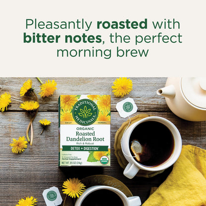 Traditional Medicinals Tea, Organic Roasted Dandelion Root, Supports Kidney Function & Healthy Digestion, 96 Tea Bags (6 Pack) - Nirvana Guru