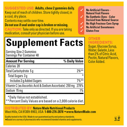 Nature Made Vitamin C 250 mg per serving, Dietary Supplement for Immune Support, 150 Gummies, 75 Day Supply - Nirvana Guru