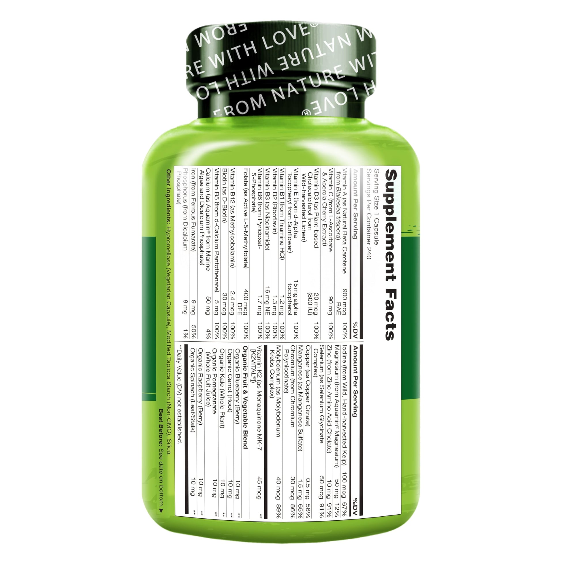 NATURELO One Daily Multivitamin for Women - Energy Support - Whole Food Supplement to Nourish Hair, Skin, Nails - Non-GMO - No Soy - Gluten Free - 120 Capsules - 4 Month Supply - Nirvana Guru