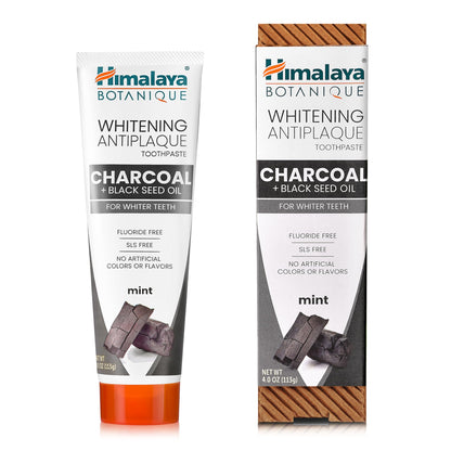 Himalaya Botanique Whitening Antiplaque Toothpaste with Charcoal + Black Seed Oil, Fluoride Free, for Whiter Teeth, 4 oz, 2 Pack… - Nirvana Guru