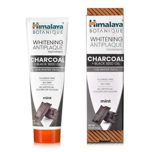 Himalaya Botanique Whitening Antiplaque Toothpaste with Charcoal + Black Seed Oil, Fluoride Free, for Whiter Teeth, 4 oz, 2 Pack… - Nirvana Guru