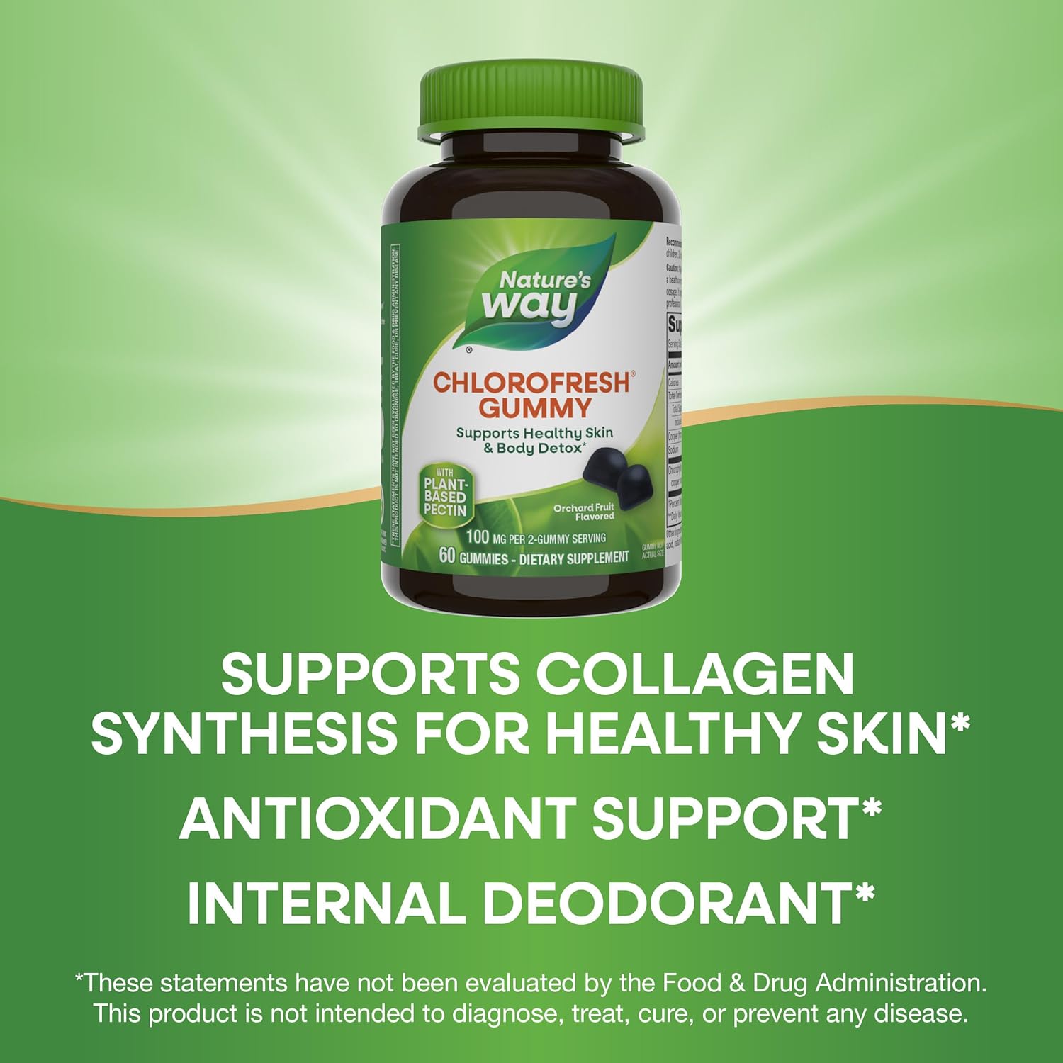 Nature’s Way Chlorofresh Chlorophyll Gummies, Supports Healthy Skin and Body Detox*, Internal Deodorant*, Orchard Fruit Flavored, 60 Gummies (Packaging May Vary) - Nirvana Guru