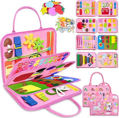 Exorany Busy Board Montessori Toys for Toddler Girl Birthday Gifts, Busy Book Sensory Learning Toys for Toddlers, Toddler Girl Airplane Car Travel Toy Educational Activities nirvanaguru