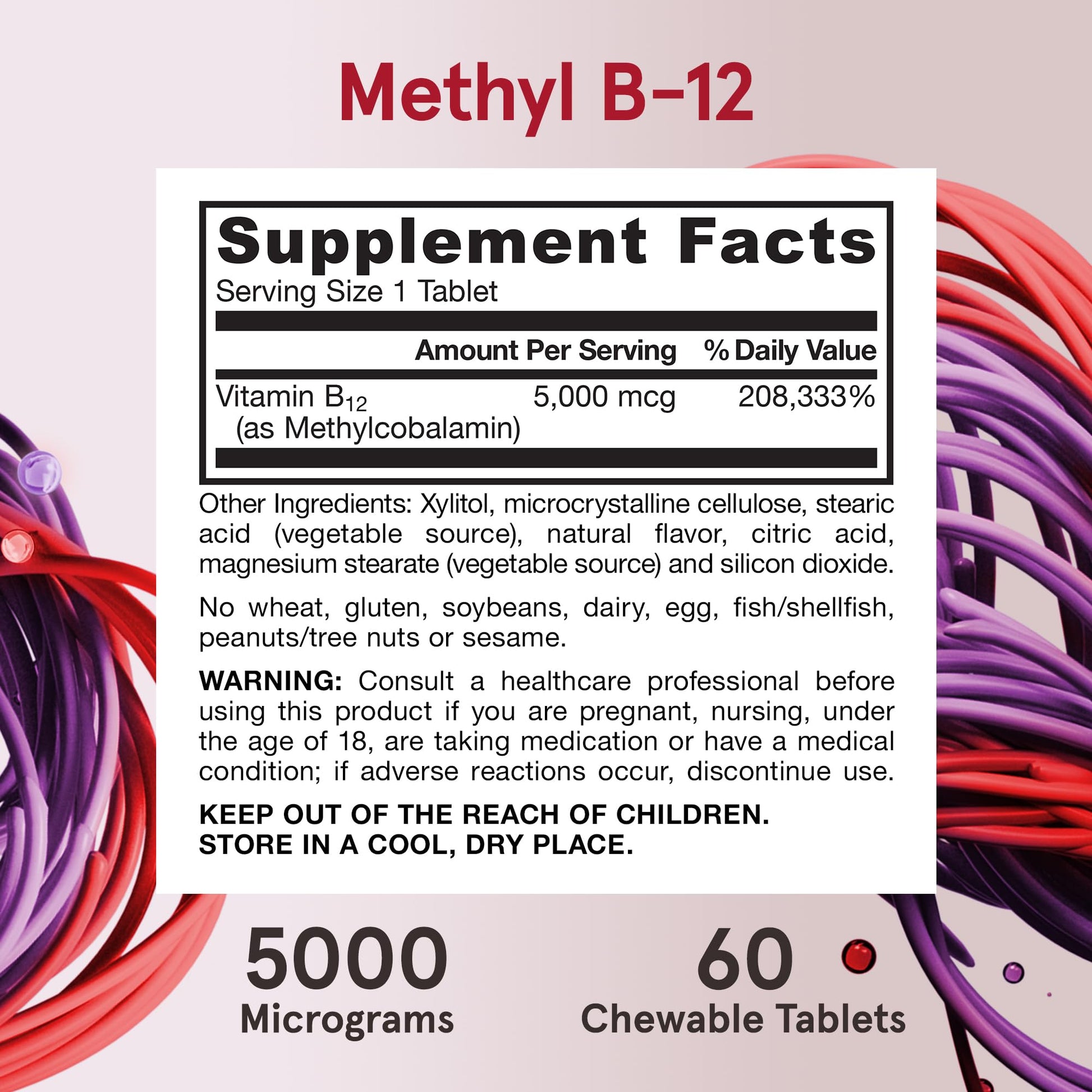 Jarrow Formulas Vitamin B12 5000 mcg - Maximum Strength for Cellular Energy and Brain Health, 60 Cherry Chewable Tablets, B12 Vitamins 5000 mcg - Nirvana Guru