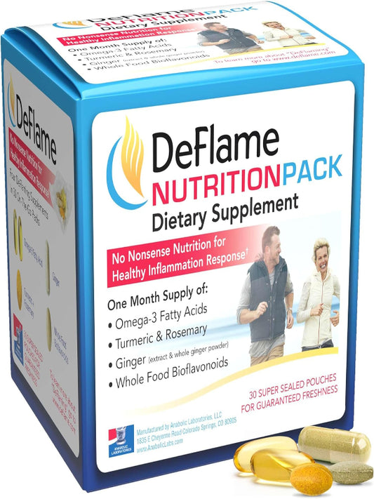 DeFlame Nutrition Pack Supplement - 30 Daily Multivitamin Packs - Omega 3 Fish Oil with EPA and DHA, Rosemary, Bioflavonoids, Ginger, Curcumin Turmeric Supplement Nirvana Guru