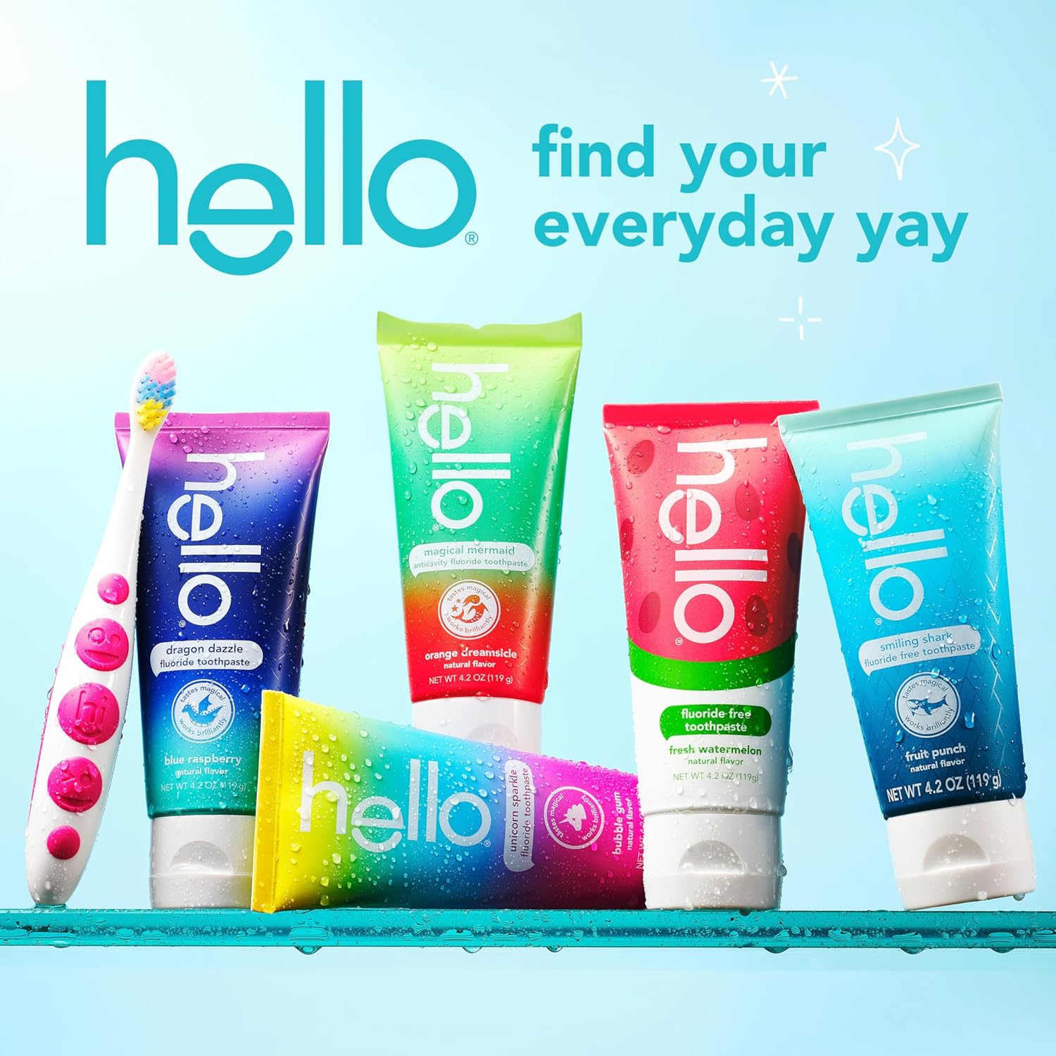 hello Unicorn Sparkle Kids Fluoride Toothpaste, Natural Bubble Gum Flavor, ADA Approved, Ages 2+, No Artificial Sweeteners, No SLS, Gluten Free, Vegan, Pack of 3, 4.2 oz Tubes Nirvana Guru