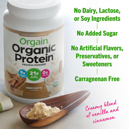 Orgain Organic Vegan Protein Powder, Vanilla Bean - 21g Plant Protein, 4g Prebiotic Fiber, No Lactose Ingredients, No Added Sugar, Non-GMO, For Shakes & Smoothies, 2.03 lb (Packaging May Vary)