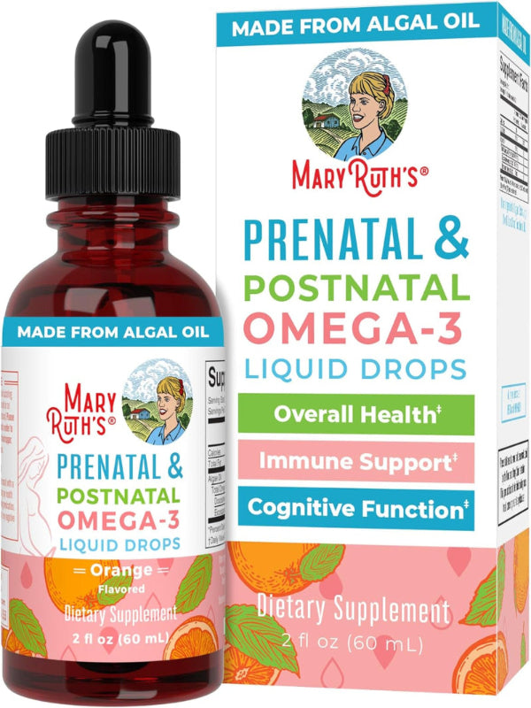 MaryRuth Organics Prenatal & Postnatal Omega-3 Liquid Drops 800mg DHA & 8mg of EPA Per Serving | Overall Wellness for Mom & Baby | 2oz - Nirvana Guru