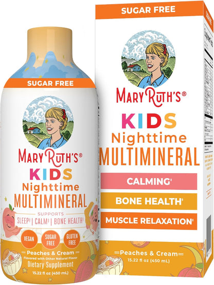 Kids Liquid Nighttime Multimineral by MaryRuth's | Kids Vitamins | Bone Health | Calm Calcium Magnesium Supplement | Muscle Relaxation | Vegan | Sugar Free | 30-180 Servings | 15.22 fl oz - Nirvana Guru