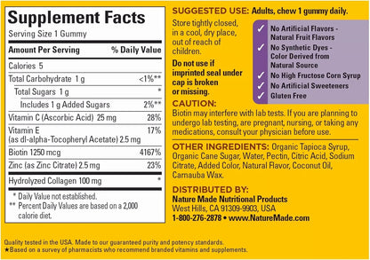 Nature Made Collagen Gummies with Vitamin C, Zinc and Biotin, Hydrolyzed Collagen Peptides Supplement for Healthy Skin Support, 60 Gummies, 60 Day Supply - Nirvana Guru