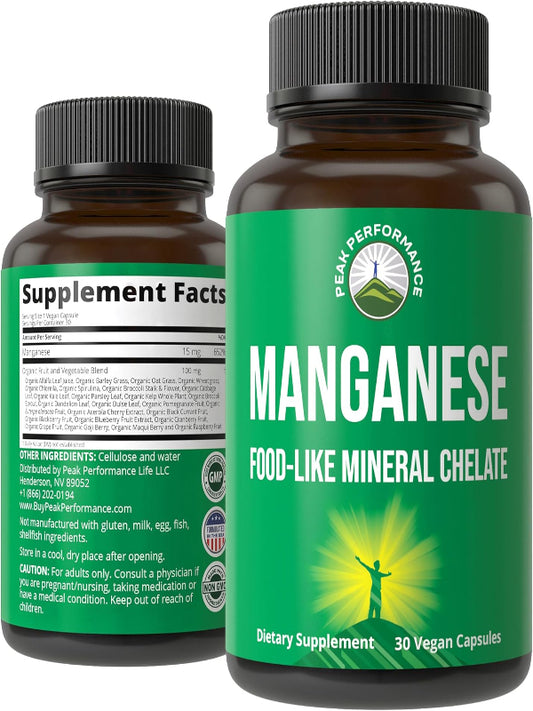 Manganese Supplement Food Like Mineral Chelated For Superior Absorption With Whole Food Blend Of 25+ Fruits & Vegetables. Pure Trace Mineral Capsules For Connective Tissue, Bone Health, Enzyme Support Nirvana Guru