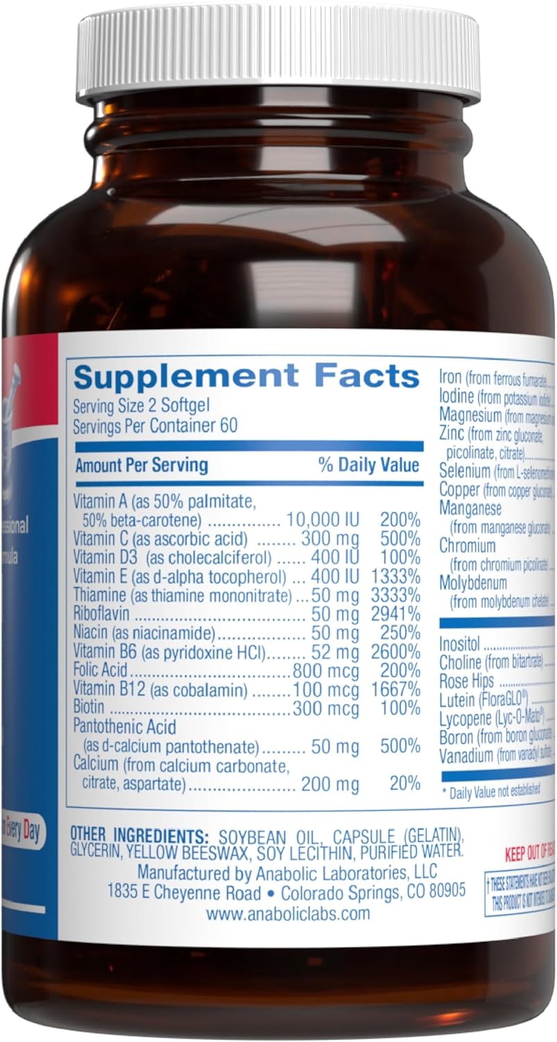 Anabolic Laboratories Daily Multivitamin for Men and Women - 120 Daily Multi Vitamin and Minerals Supplement Softgels for Daily Health (120) Nirvana Guru