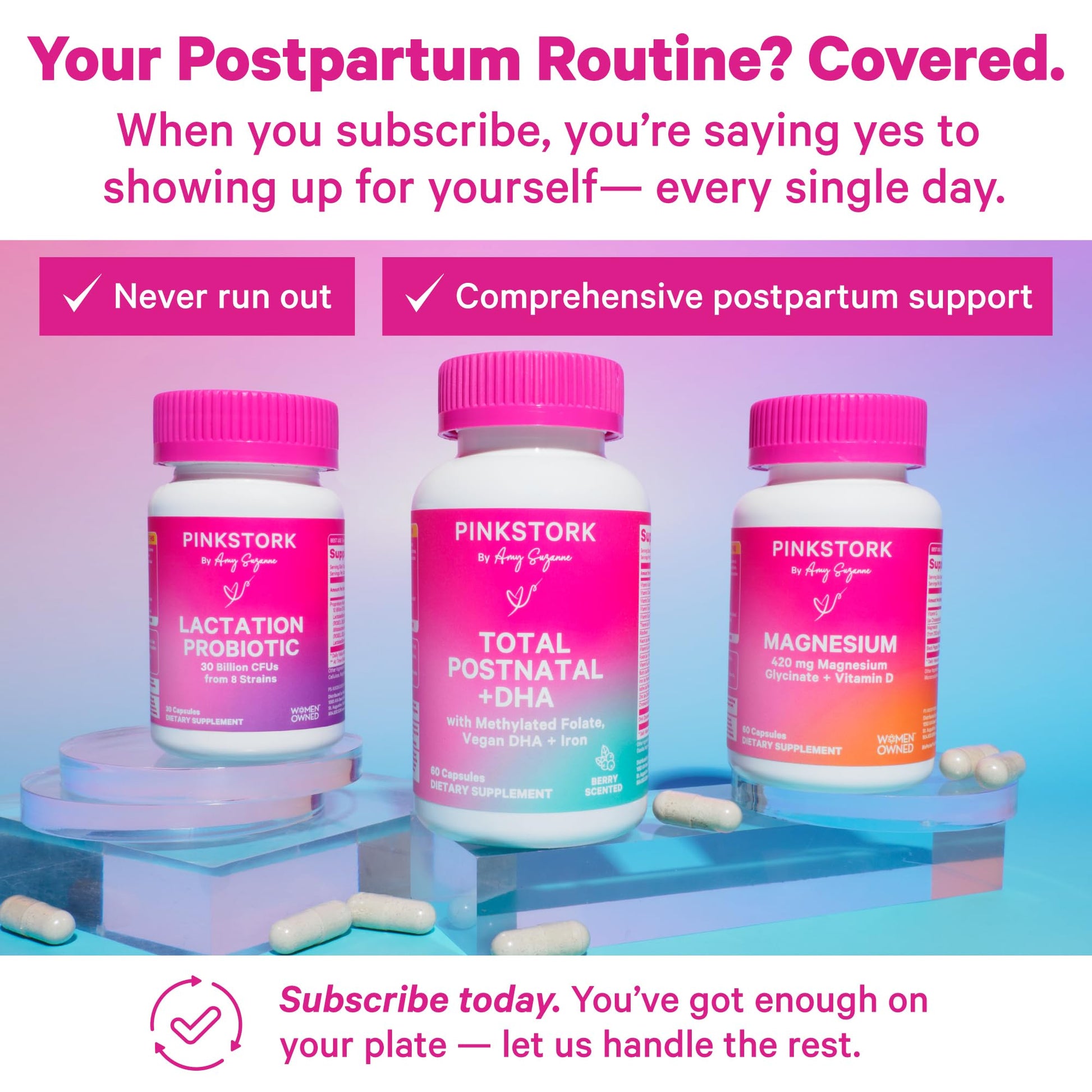 Pink Stork Total Postnatal Vitamins for Women with Vegan DHA, Iron, Folate, and Vitamin B12, Postpartum Recovery Essentials, Daily Supplement for Breastfeeding Moms - 1 Month Supply Nirvana Guru
