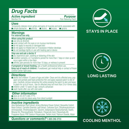 Biofreeze Large Pain Relief Patches, Menthol Pain Patches for Lower Back, Neck, Knee, & Shoulder, Comfortable & Flexible Fabric Stays in Place, FSA Eligible, 5 ct