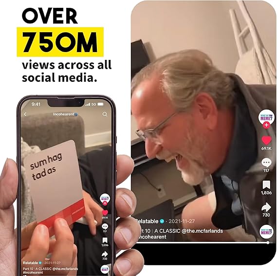 WHAT DO YOU MEME? Incohearent, The Guess The Gibberish Party Game by Relatable, A Funny Card Game for Adults, Great for Game Night Games, Includes 400 Cards, Instructions, and 1 Sand Timer nirvanaguru