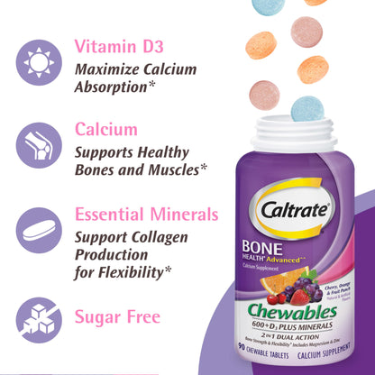 Caltrate Chewables 600 +D3 Plus Minerals Calcium and Vitamin D, Sugar Free, Cherry, Orange and Fruit Punch, 155 count Nirvana Guru