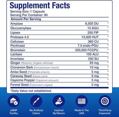 Plant Based Multi Digestive Enzymes Supplement - Clinically Formulated Digestion Supplement with Soothing Herbs and Enzymes for Women and Men for Protein Carb & Fat Digestive Complete (90ct) Nirvana Guru