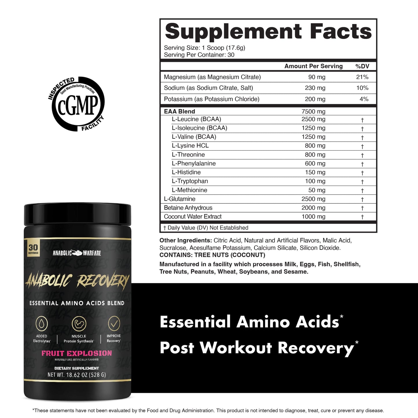 Anabolic Warfare Anabolic Recovery Essential Amino Acid Blend - Post-Workout Recovery & Premium Hydration to Build Muscle (Tropical Tornado, 30 Servings) Nirvana Guru