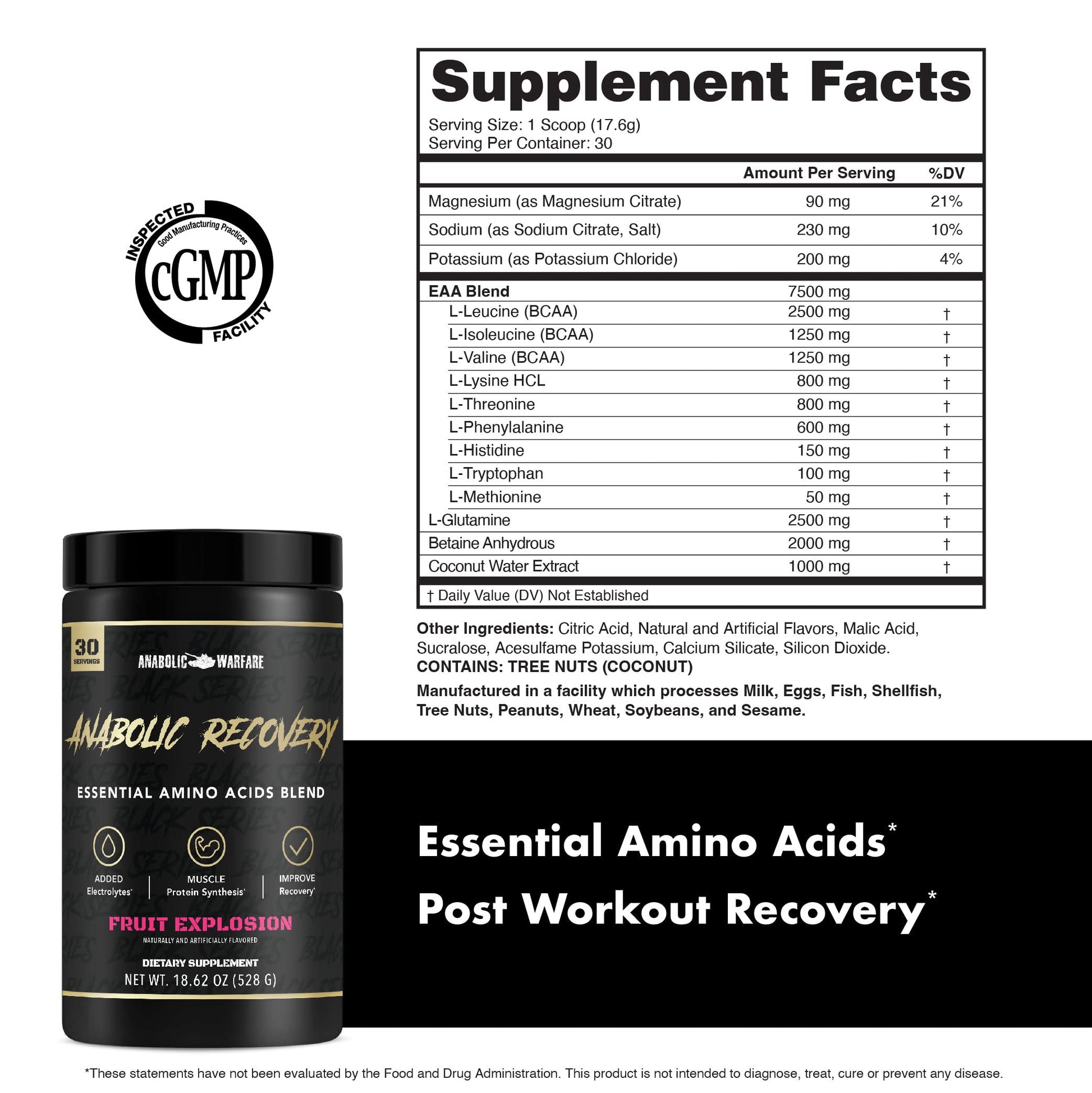 Anabolic Warfare Anabolic Recovery Essential Amino Acid Blend - Post-Workout Recovery & Premium Hydration to Build Muscle (Tropical Tornado, 30 Servings) Nirvana Guru