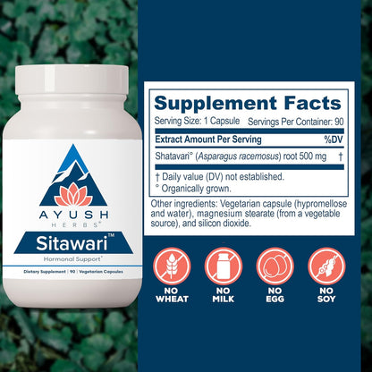Ayush Herbs Sitawari - Shatavari Capsules for Women, Shatavari Root Supplement, Hormone Balance for Women, Natural Female Reproductive Support - 90 Vegetarian Capsules (1 Count) Nirvana Guru