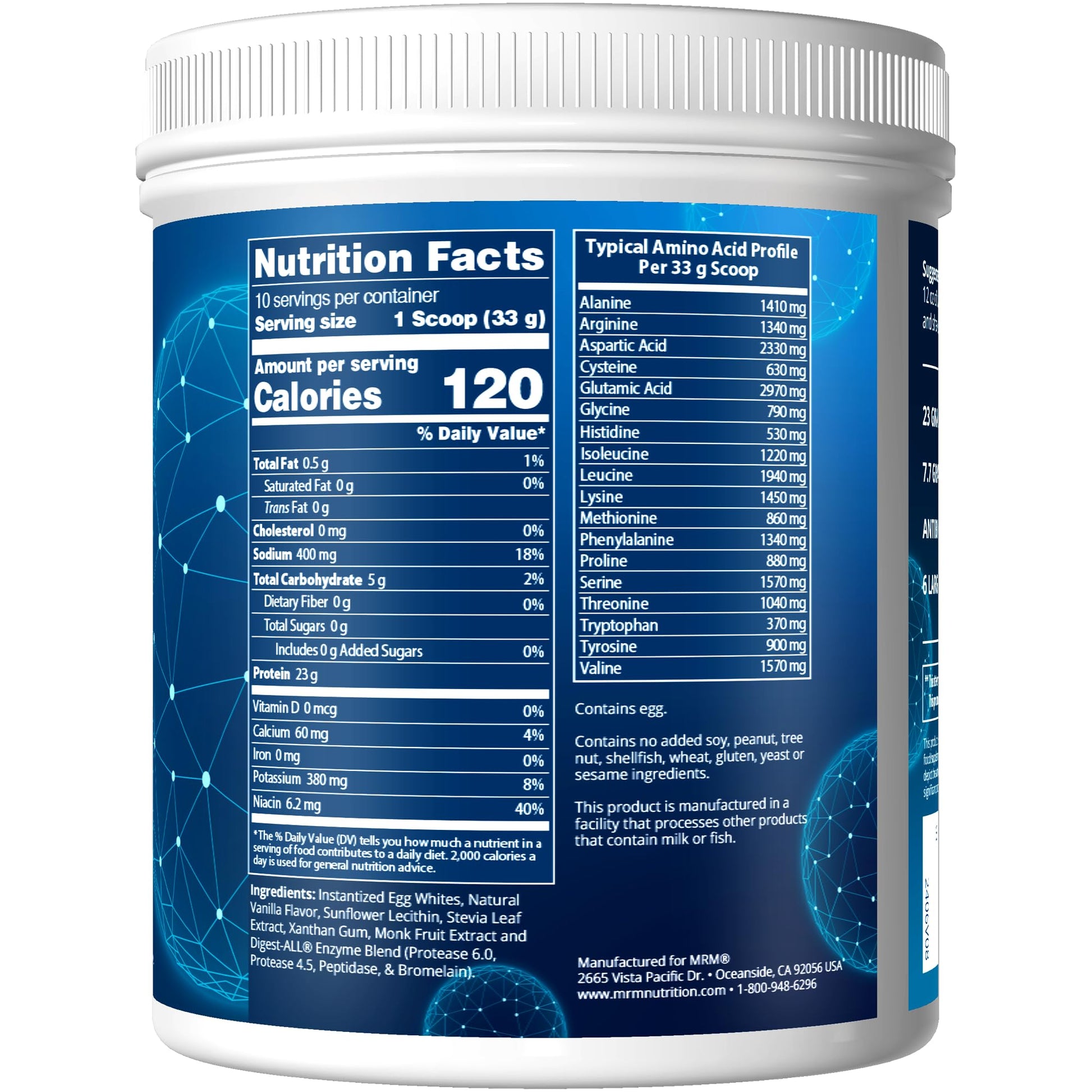 MRM Nutrition Egg White Protein | Vanilla Flavored | 23g Fat-Free Protein | with Digestive enzymes | Highest Biological Value | Clinically Tested | 20 Servings - Nirvana Guru