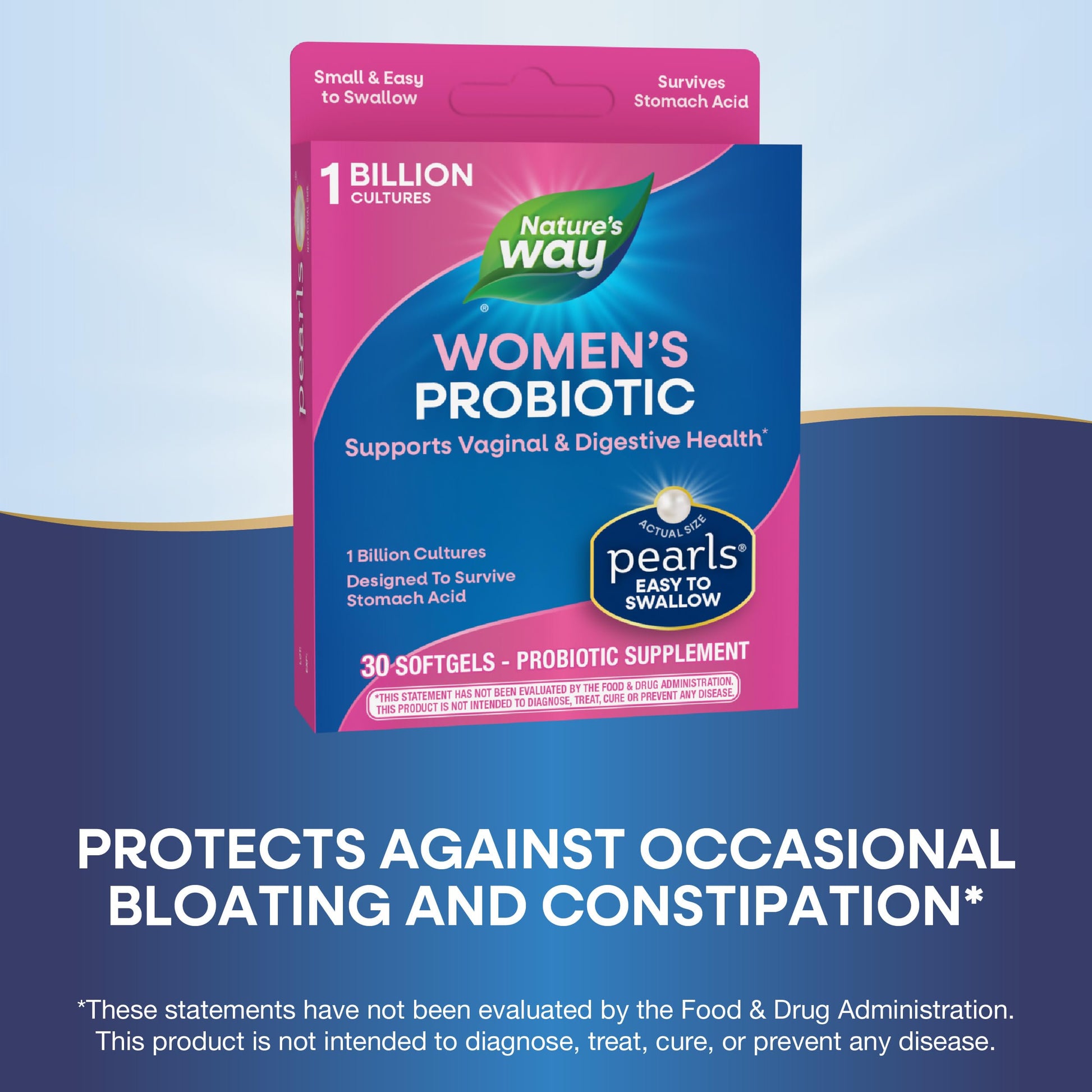 Nature's Way Women's Probiotic Pearls, Supports Women's and Digestive Health*, Protects Against Occasional Constipation & Bloating*, 1 Billion Live Cultures, 90 Softgels (Packaging May Vary) - Nirvana Guru