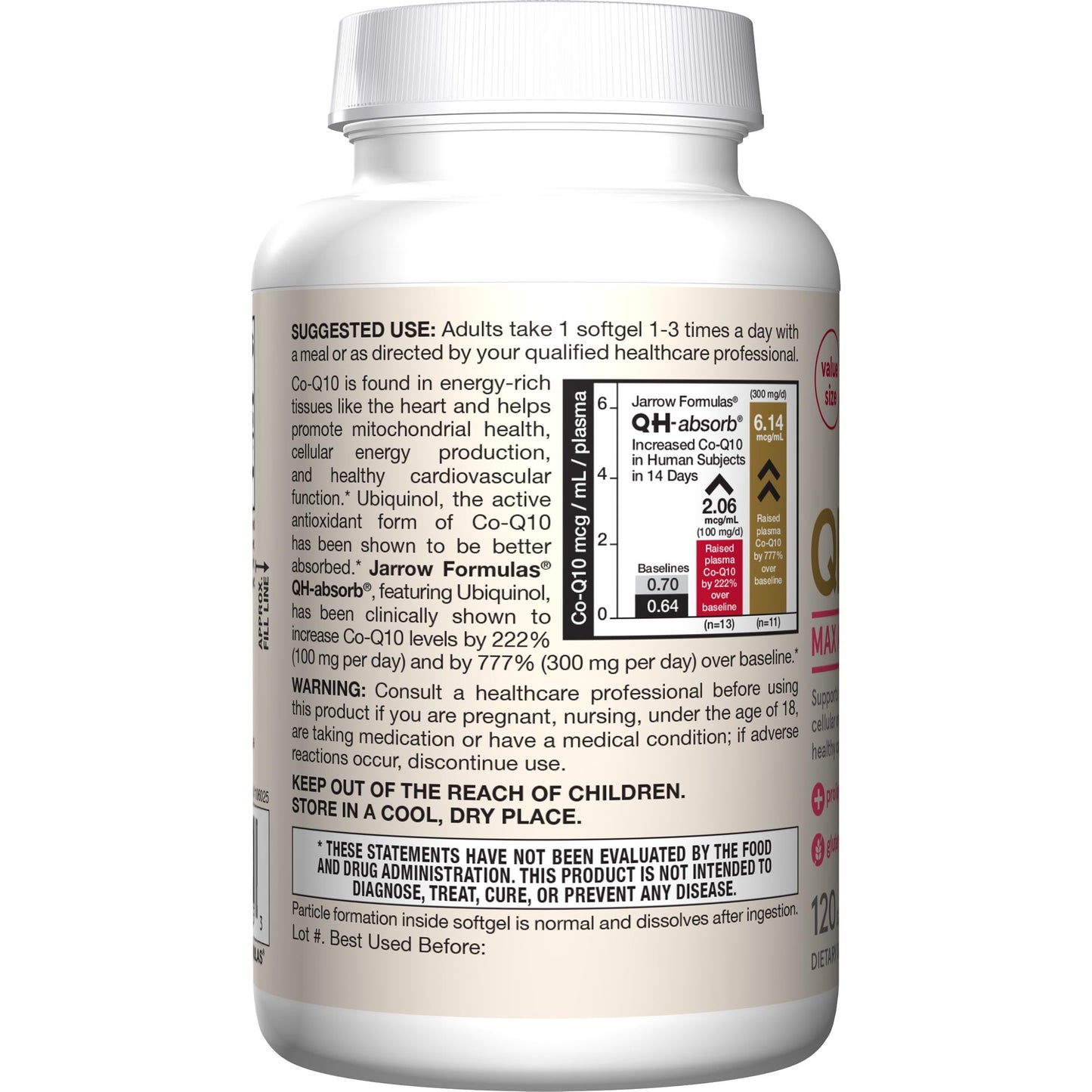 Jarrow Formulas® QH-Absorb®, 100 mg, Ubiquinol Dietary Supplement for Healthy Cardiovascular Function, 120 Softgels, 120 Day Supply - Nirvana Guru