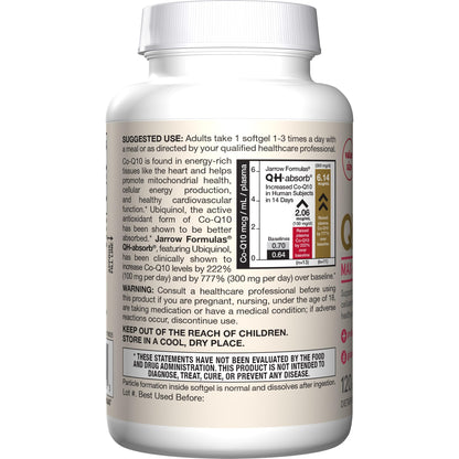Jarrow Formulas® QH-Absorb®, 100 mg, Ubiquinol Dietary Supplement for Healthy Cardiovascular Function, 120 Softgels, 120 Day Supply - Nirvana Guru