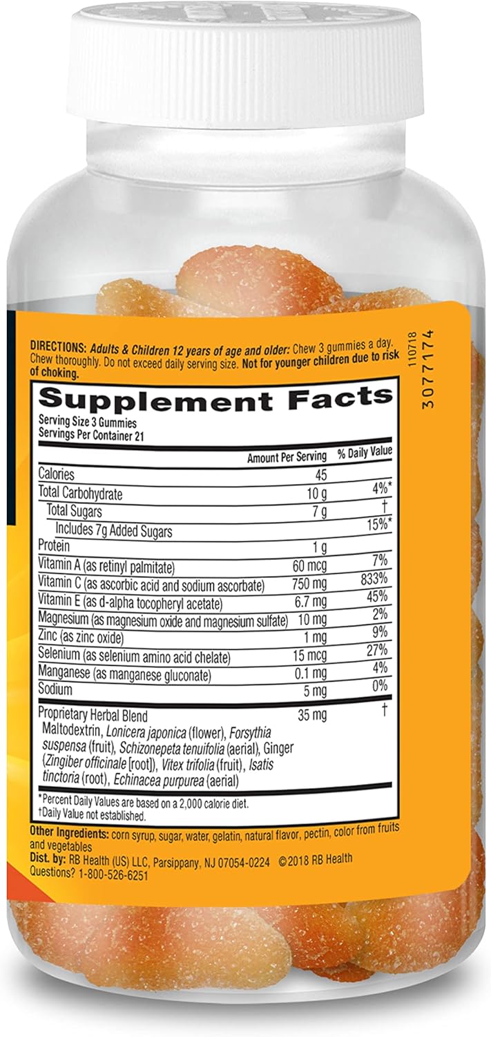 Airborne Vitamin C 750mg (per Serving) Zesty Orange Flavored Gummies (63 Count in a Bottle), Gluten-Free Immune Support Supplement with Vitamins A C E, Selenium, Echinacea & Ginger Nirvana Guru