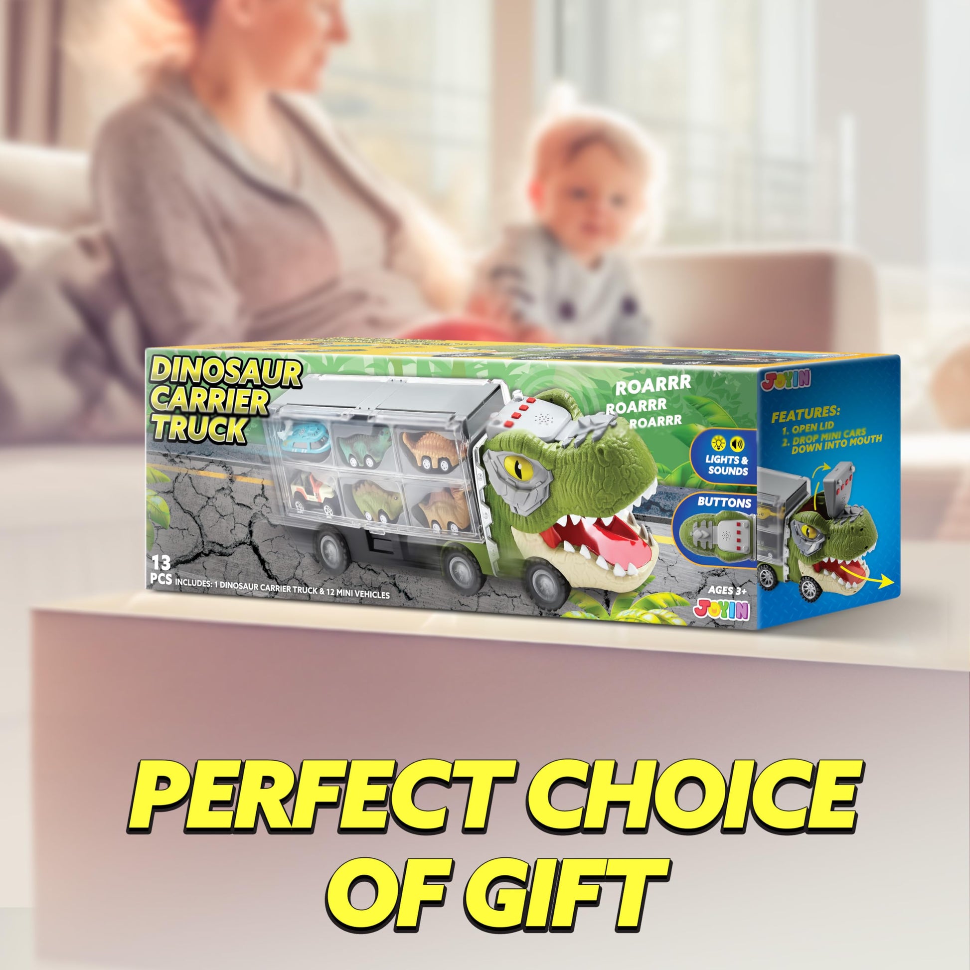 JOYIN 13 in 1 Dinosaur Toys for Kids 3-5, Dinosaur Truck with 12 Pull Back Cars, Small Cars Set, Birthday Gifts Toys for 3 4 5+ Year Old Boy, Transport Carrier Truck for Toddlers 3-4 Years Nirvana Guru