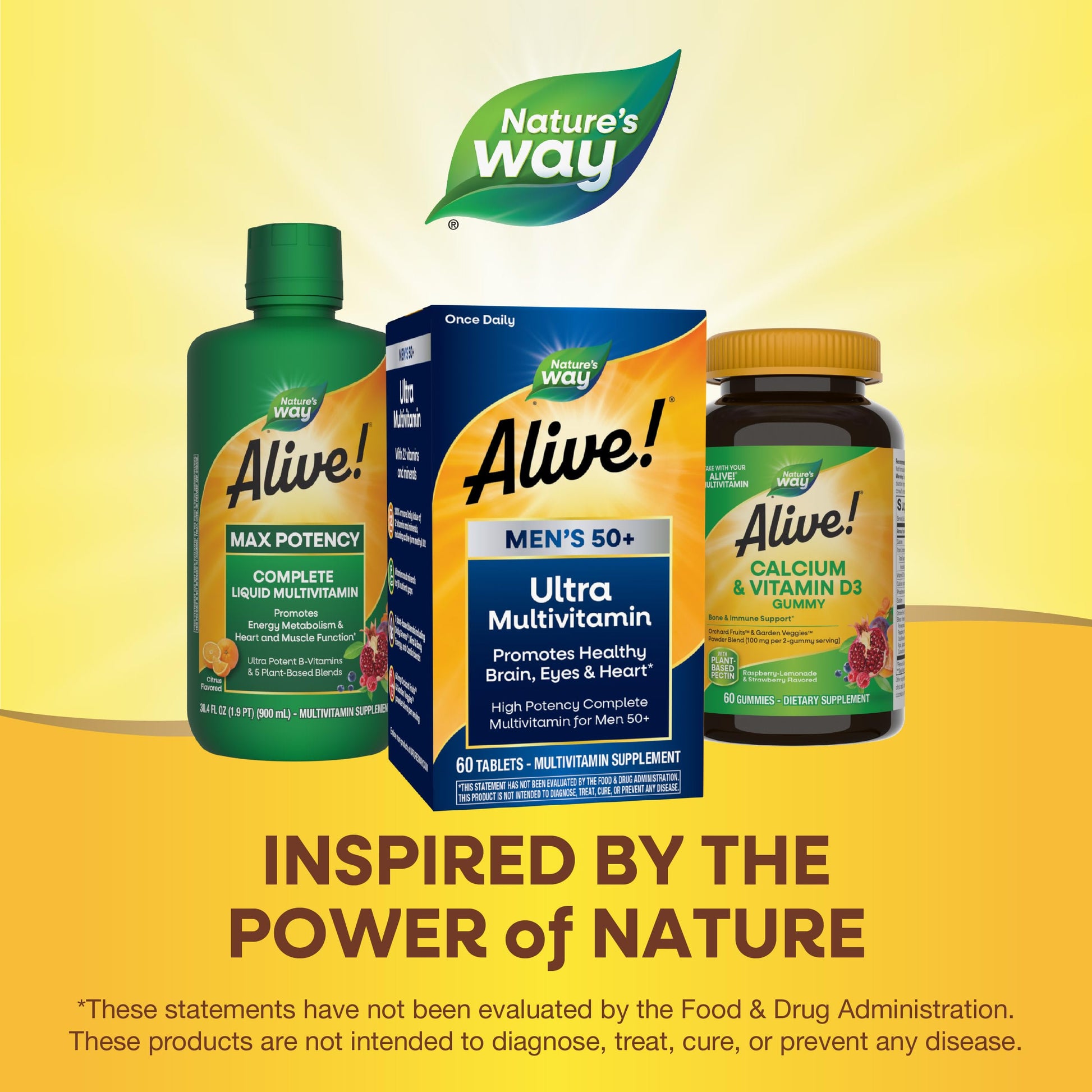 Nature's Way Alive! Men’s 50+ Daily Ultra Multivitamin, High Potency Formula, Supports Healthy Brain, Eyes & Heart*, with Methylated B12, Gluten-Free, 150 Tablets - Nirvana Guru